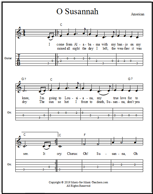 O Susanna guitar tabs and chords