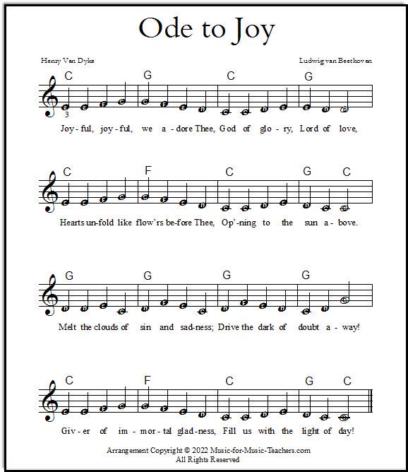 En general Represalias cafetería Ode to Joy Sheet Music for Piano: EASY & EARLY Beginner to Advanced