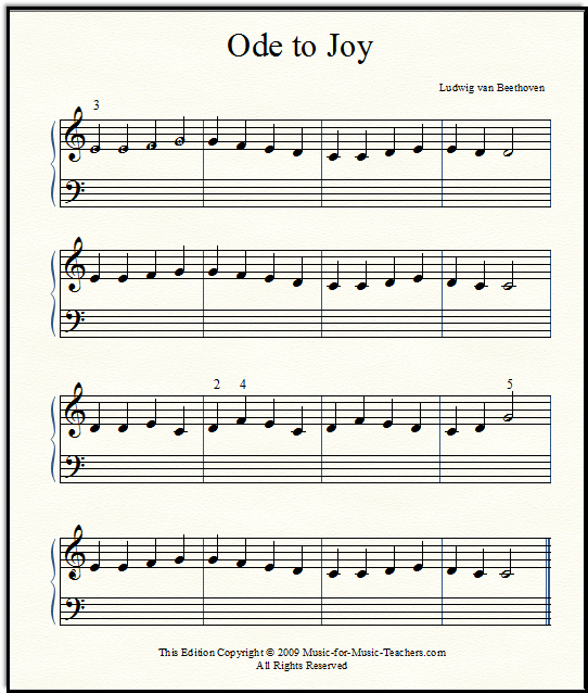 Lettered notes in piano music Ode to Joy