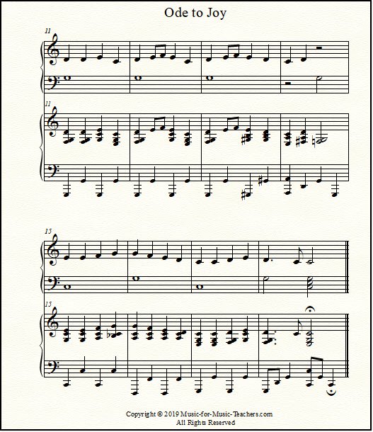 Page 2 of the duet "Ode to Joy" for beginner and advanced piano students