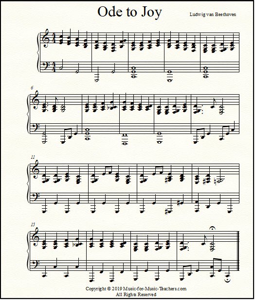 Ode to Joy arranged for advanced piano students or adults, with full-sounding chords