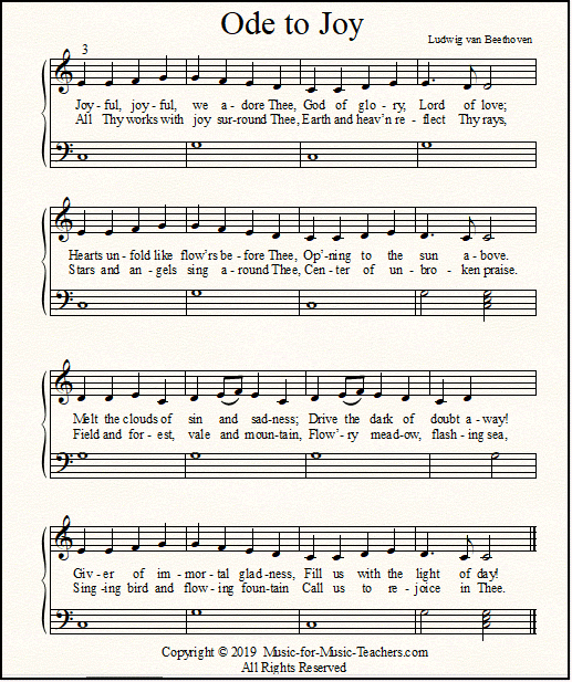 Ode to Joy with lyrics, for beginning piano