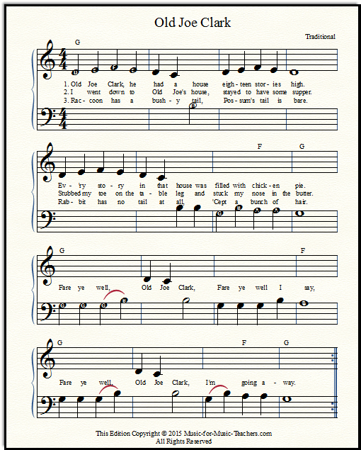 Old Joe Clark with made-easy notes to read