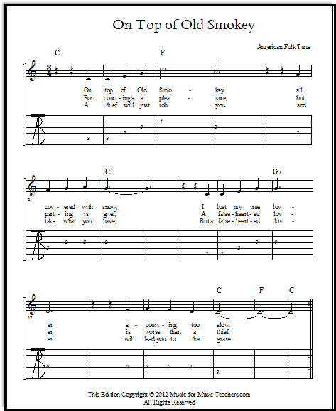 Old time song lyrics with guitar chords for On Top Of Old Smokey C  Great  song lyrics, Guitar chords and lyrics, Song lyrics and chords