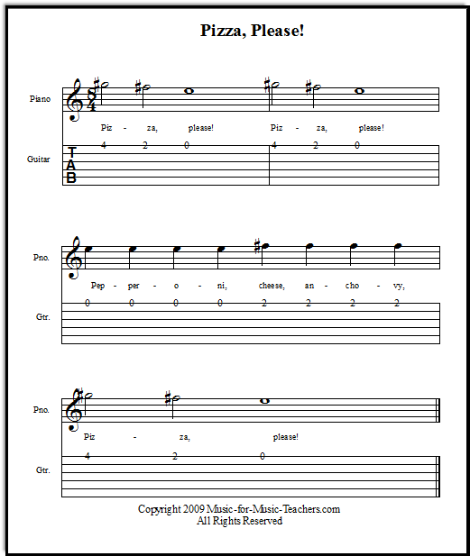 Guitar tablature sheet for beginners