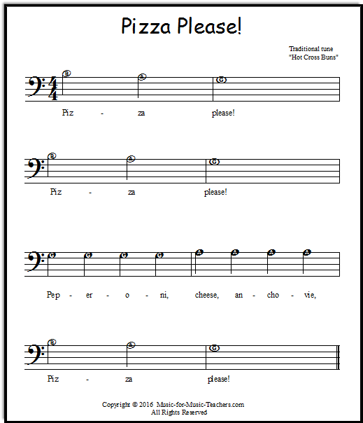 "Pizza Please" for the left hand with made-easy notes, for piano