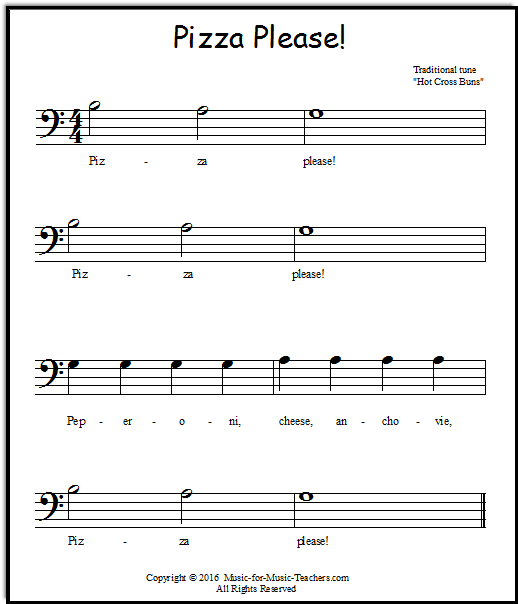 Easy beginner piano music "Pizza Please"