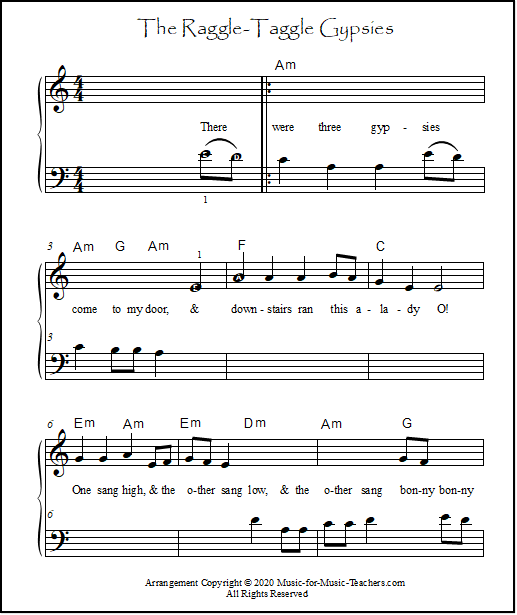 The Raggle-Taggle Gypsies, an easy beginner piano arrangement