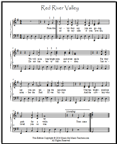 Fancier melody of Red River Valley with more chord changes and right hand chord inversions, free sheet music