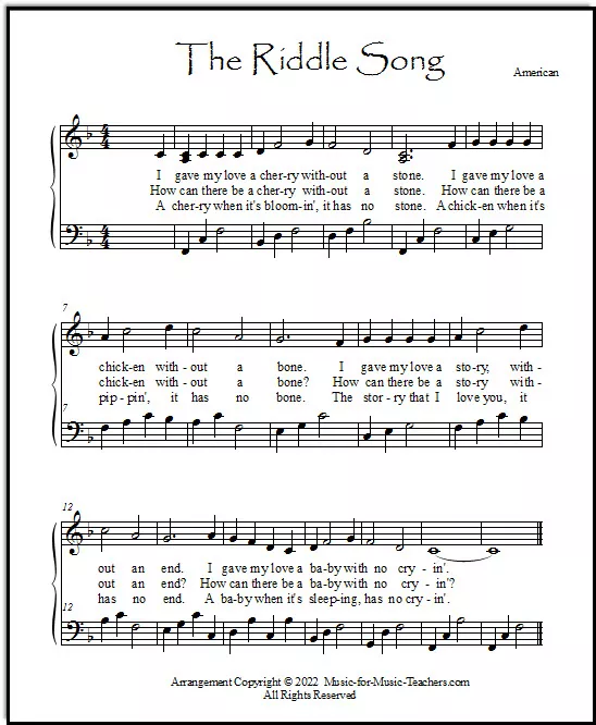 Piano sheet music I Gave My Love a Cherry