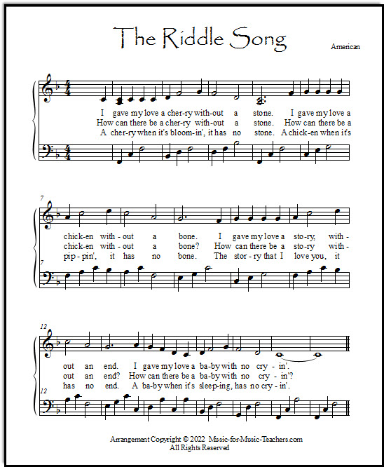 Piano sheet music I Gave My Love a Cherry