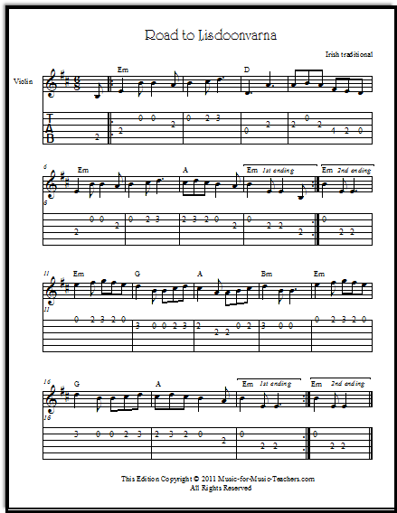 Irish guitar tabs Road to Lisdoonvarna