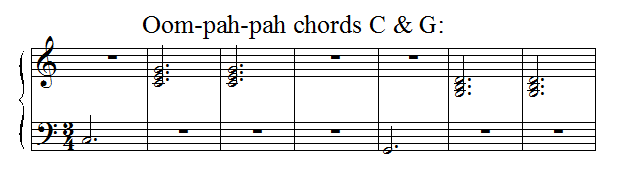 Oom-pah chords for a feeling of three beats a measure.