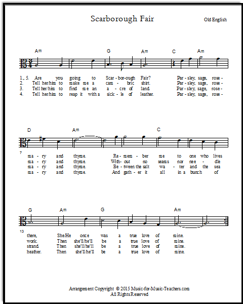 Viola sheet music for Scarborough Fair