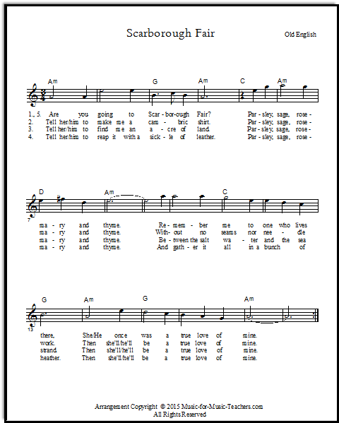 Song - Scarborough Fair - Choral and Vocal sheet music arrangements