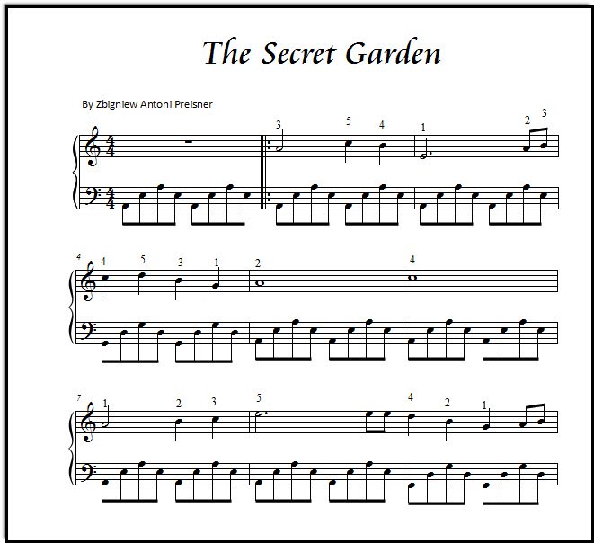 The Secret Garden in Am for piano