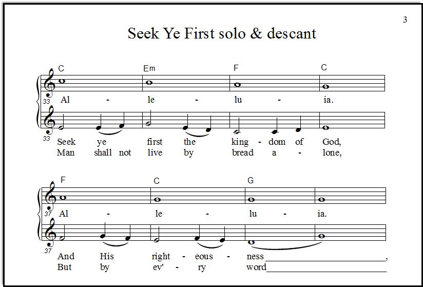 Sheet music harmony for Seek Ye First the Kingdom of God