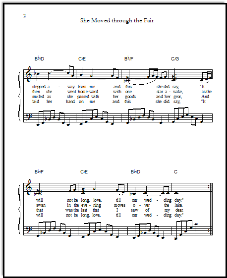 Piano sheet music for She Moved Through the Fair