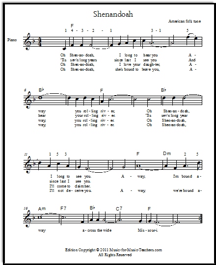 Shenandoah for solo voice or instrument