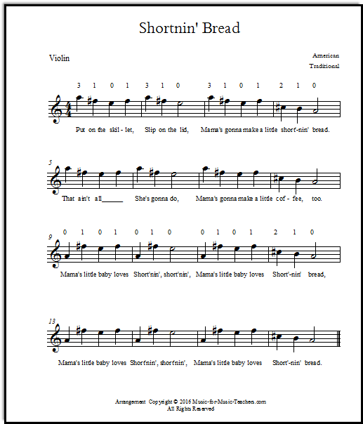 Shortning Bread song for violin or fiddle