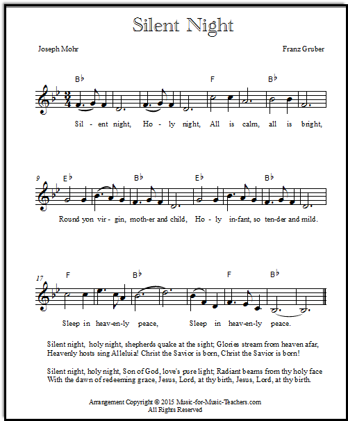 Silent Night Holy Night lyrics and music for all instruments: lead sheets, free!