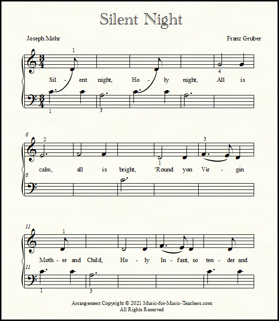 Silent Night music for beginner piano