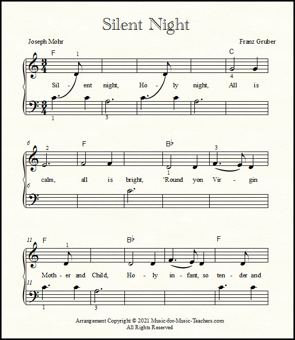 Silent Night beginner music with chords