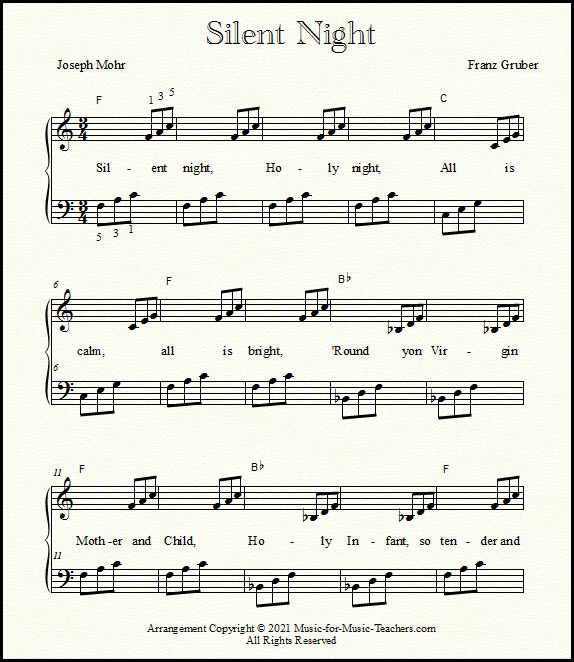 Piano duet sheet music Silent Night