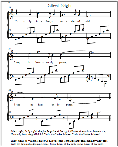 Piano duet with Silent Night chords