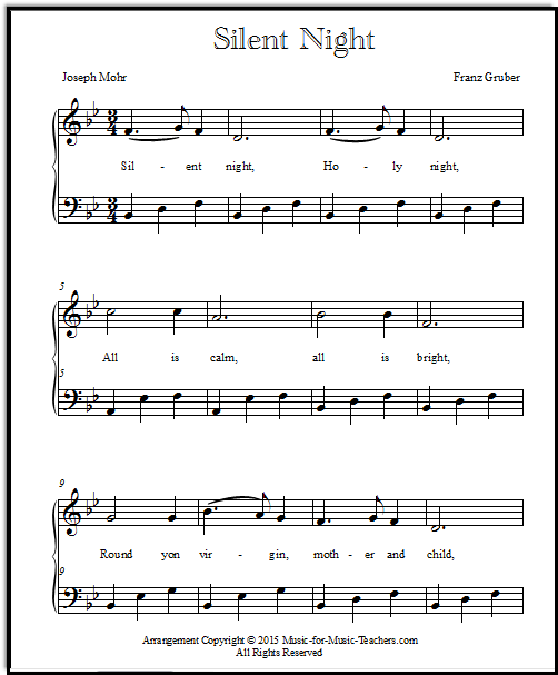 Easy piano arrangement of Silent Night, free