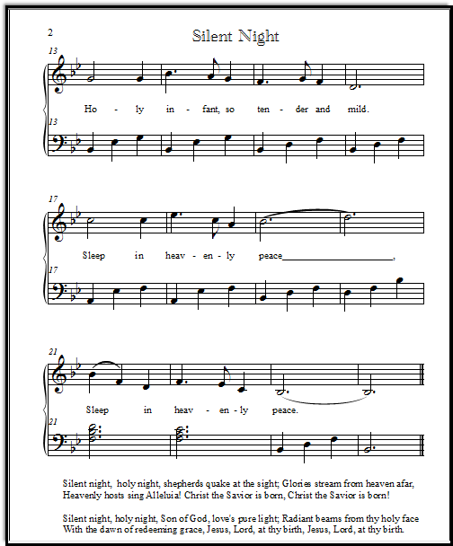 Early intermediate arrangement Silent Night for piano