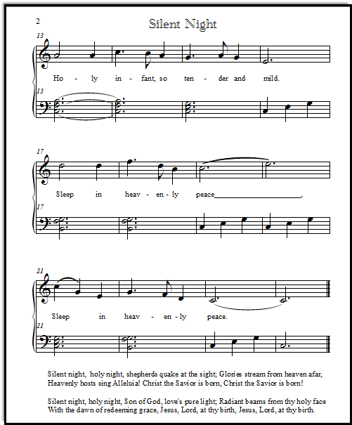 Free Silent Night chords and music for easy piano
