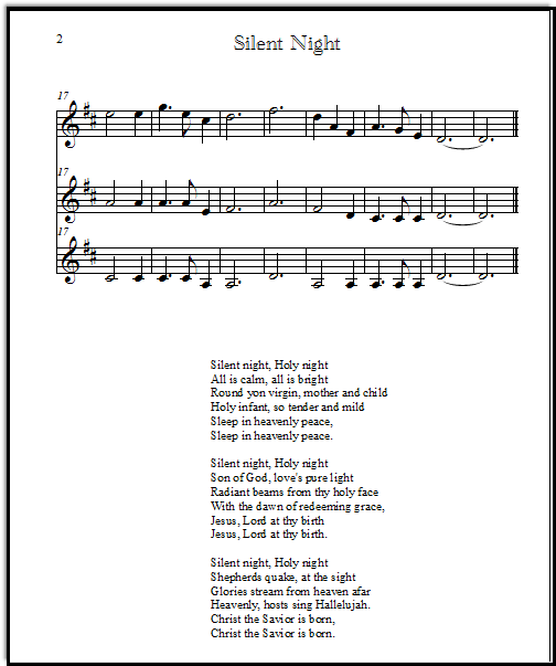 Silent Night carol for violin trio with lyrics