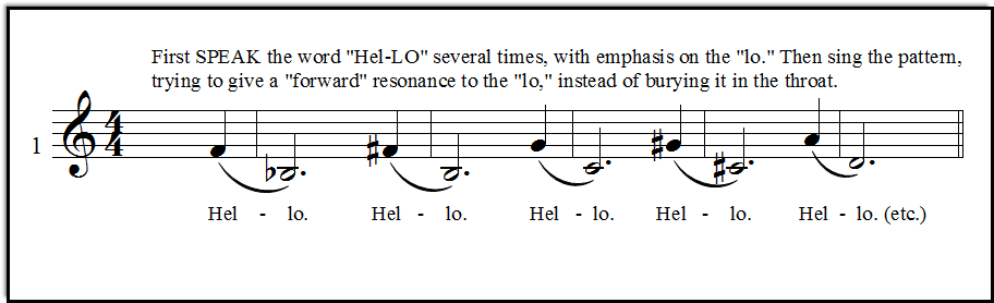 Singing through the break - a warmup that uses the word "Hello" to emphasize getting down into chest voice