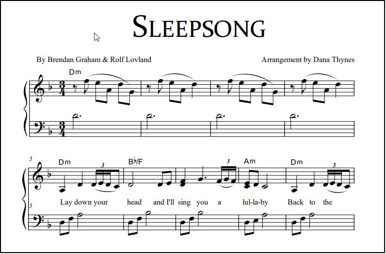 Sleepsong sheet music for voice and piano