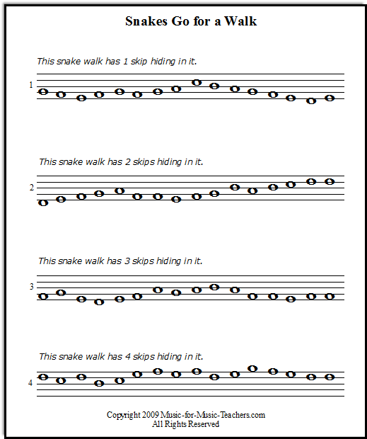 Printable music notes exercise for steps and skips