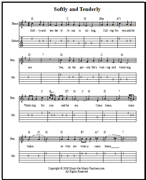 Hymn sheet music for guitar