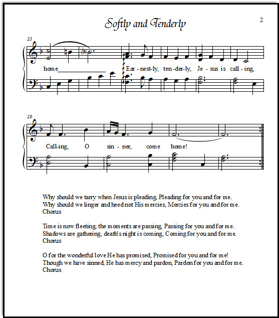 Hymn music & lyrics Softly and Tenderly