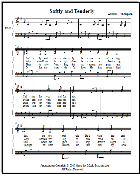 Softly and Tenderly free hymn sheet music