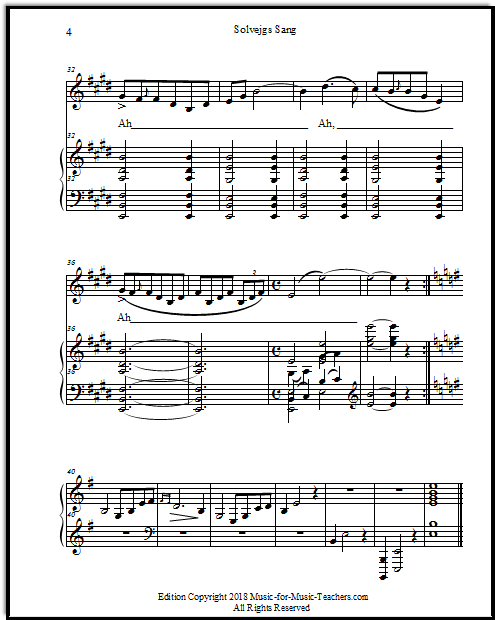 Solveig's Song, transposed
