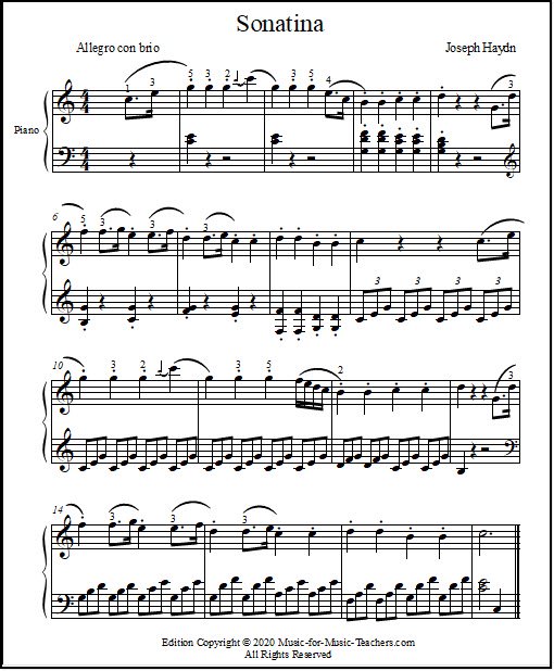 Sonatina in C major by Haydn, sheet music for piano
