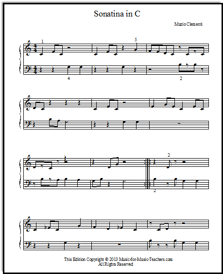 Sonatina in C by Clementi, an easy Middle C arrangement for piano
