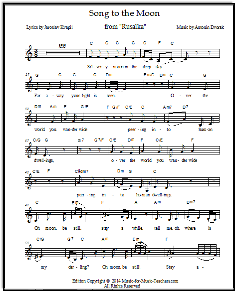 Song to the Moon opera lead sheet in ENGLISH