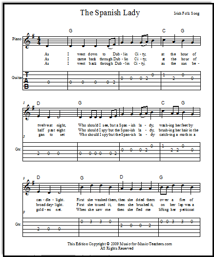 Easy guitar tabs for Spanish Lady