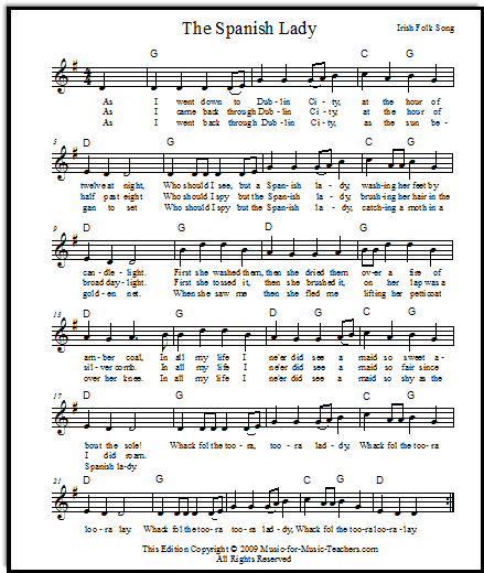 Spanish Lady free sheet music