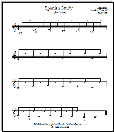 Easy guitar tabs for Spanish Study classical guitar