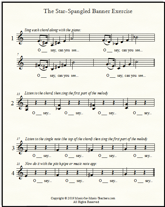 Vocal warmups for singers to help find the starting pitch for Star-Spangled Banner