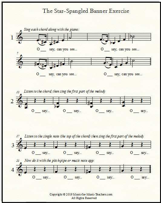 vocale warmups voor zangers om te helpen bij het vinden van de starthoogte voor de Spangled Banner
