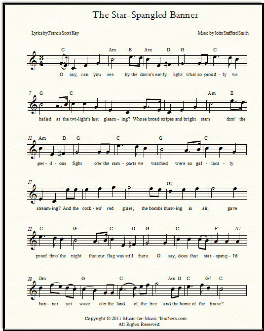 Star-Spangled Banner Free Sheet Music & Lyrics for All Instruments