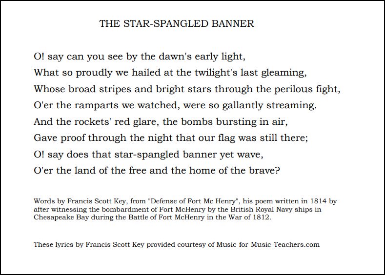 Verse one lyrics Star Spangled Banner